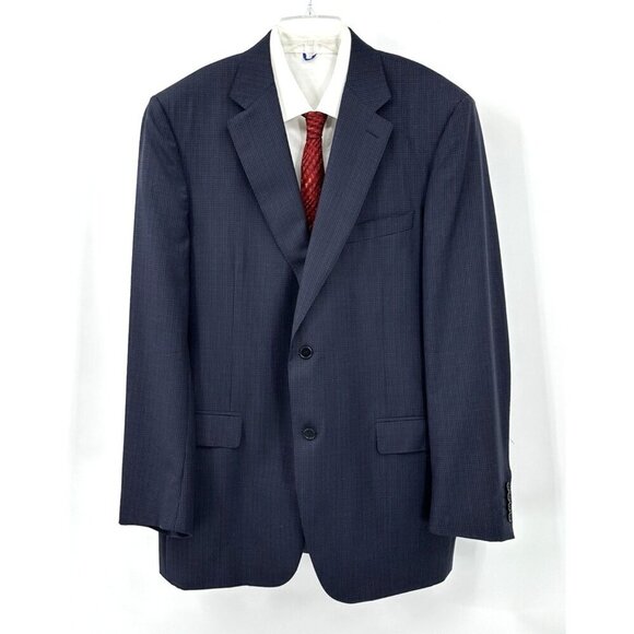 CANALI jacket blazer sport coat 100% wool mini check navy blue long 44L - Picture 2 of 10